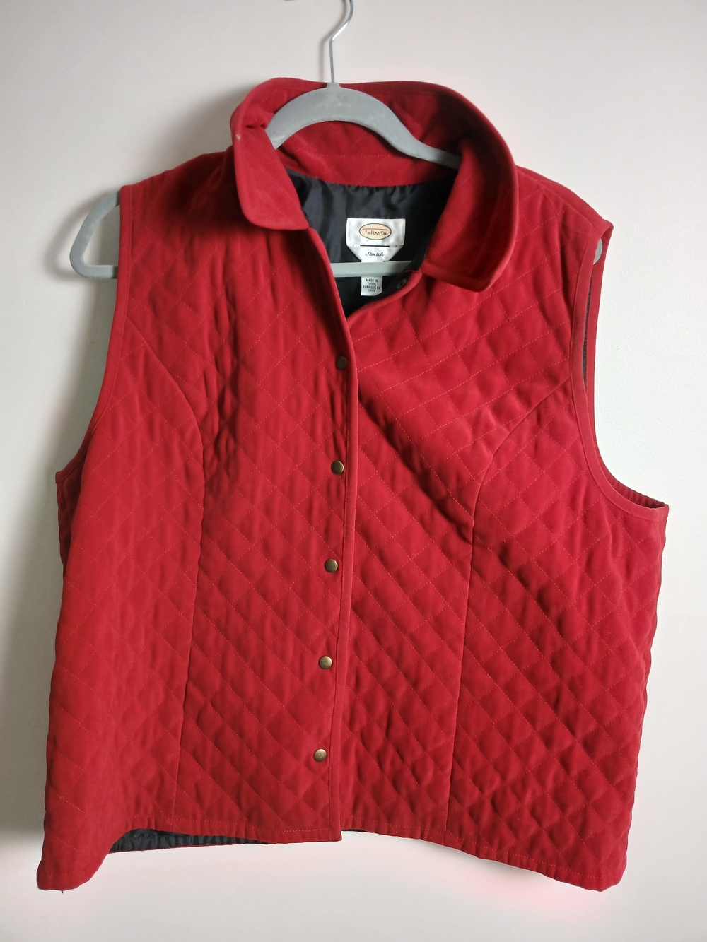 Talbots Red Quilted Snap-Front Vest with Collar